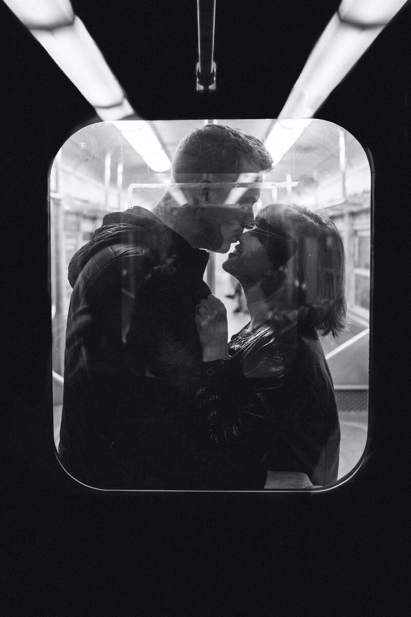 Man kissing woman on Chicago train wanting to improve their relationship