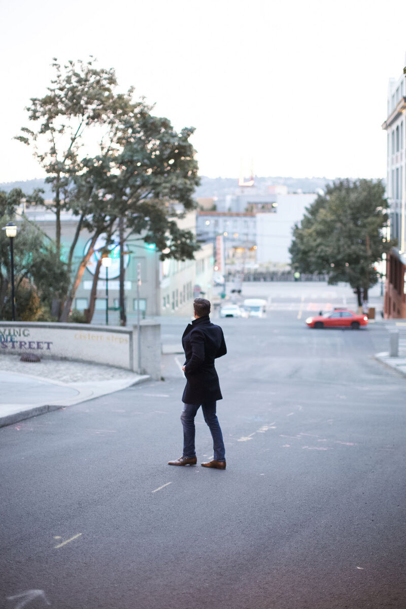 Seattle street with a man walking