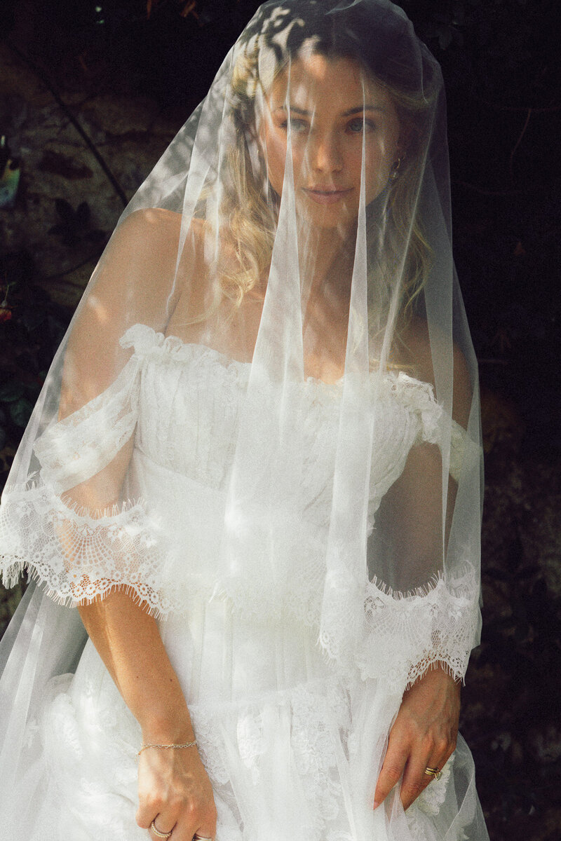 Romantic bridal portrait with soft, cinematic light and delicate veil details, captured by a luxury documentary wedding photographer UK.