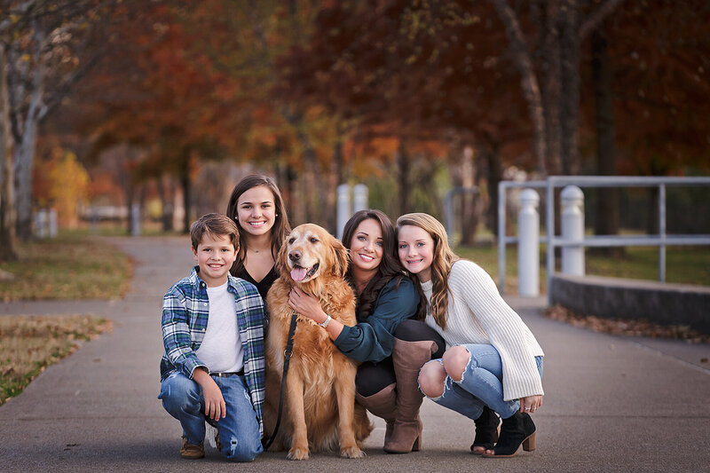 family dog golden fall downtown path