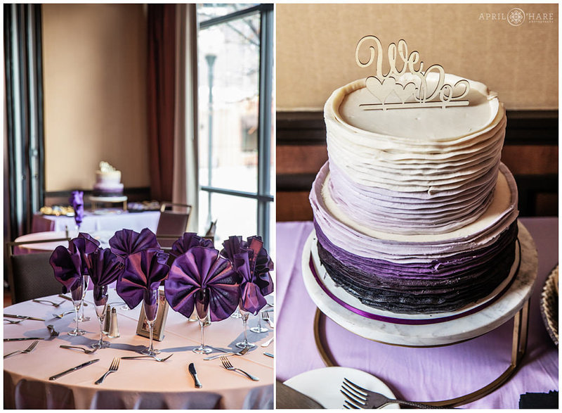 A purple wedding at The Golden Hotel in the Golden Vista Ballroom in CO