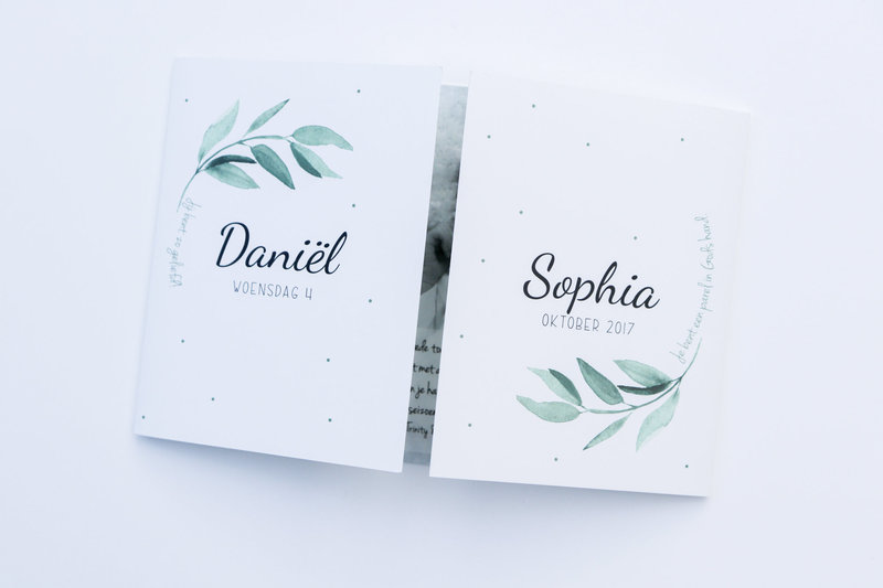 Strak geboortekaartje op maat voor Daniël & Sophia