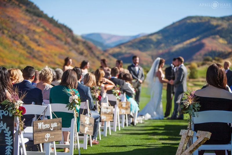 Frost Creek Club Wedding Ceremony on the green during fall