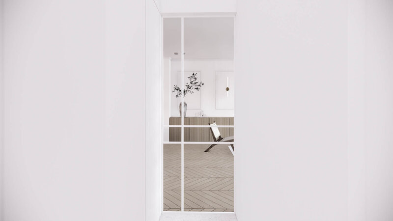 witte steellook deur met doorzicht naar leefruimte