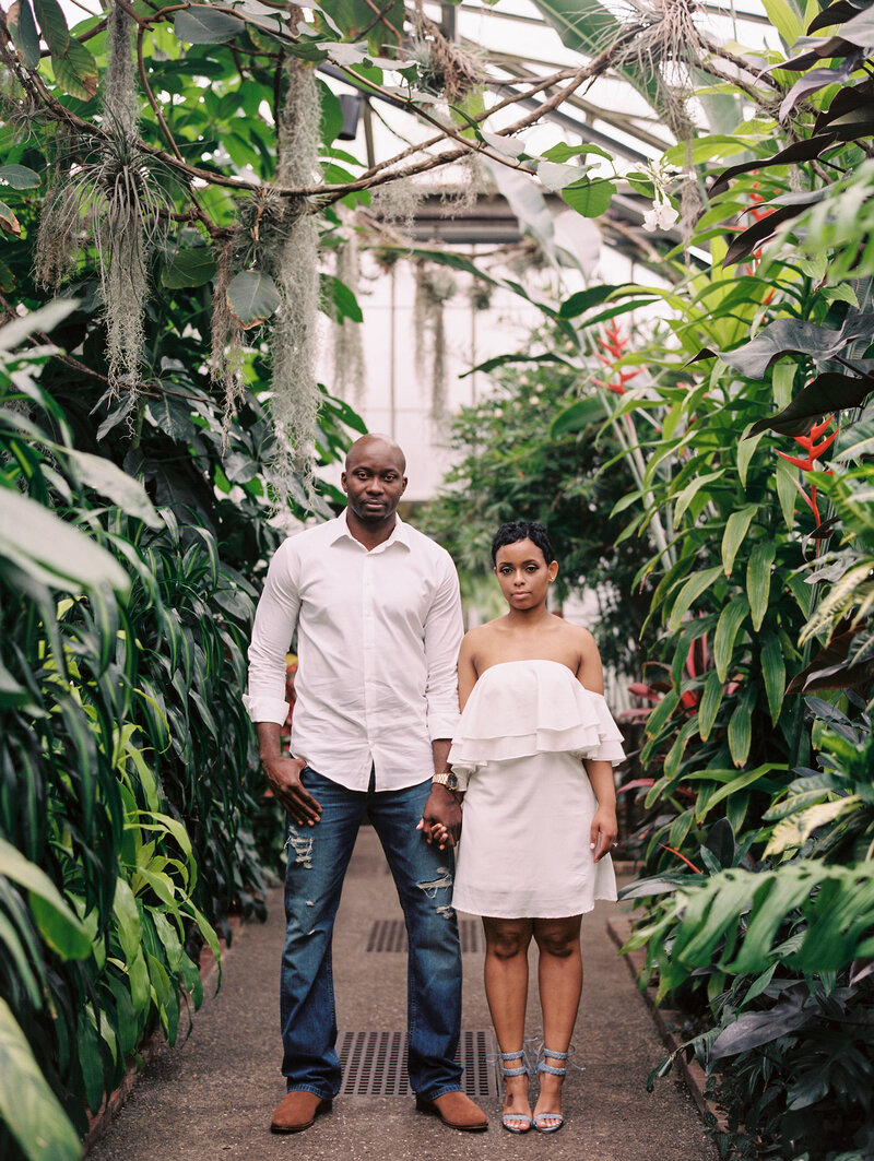 Modern greenhouse engagement session on film
