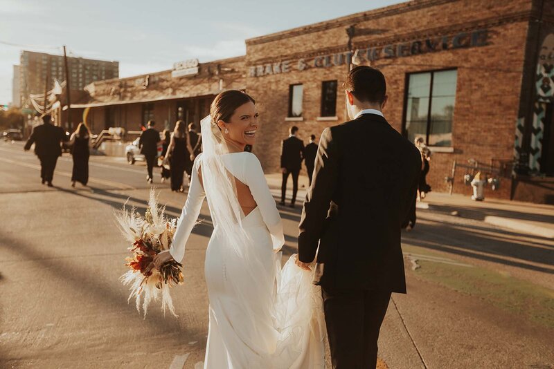 Bride and groom walking in Dallas Ft Worth Texas