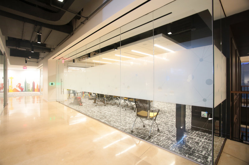 Conference room with glazing on walls.