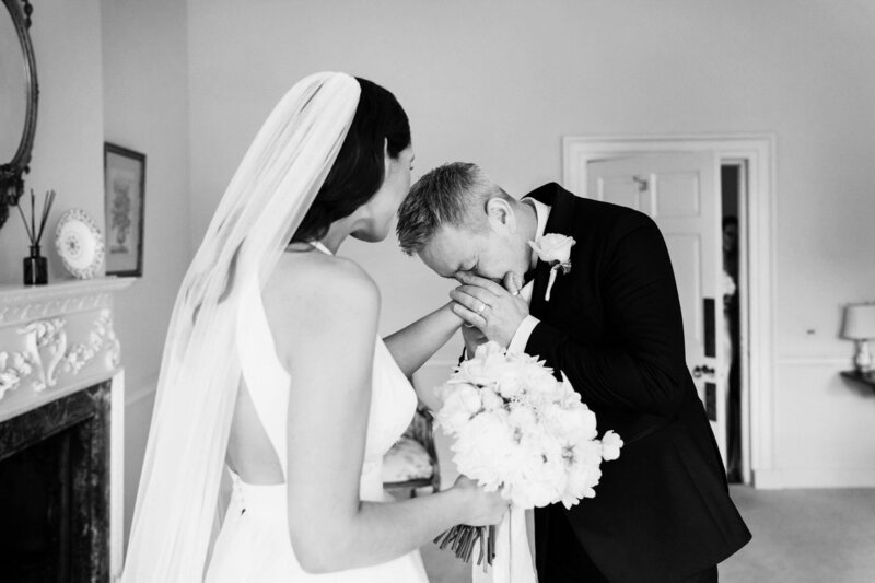 Groom emotional with bride before ceremony
