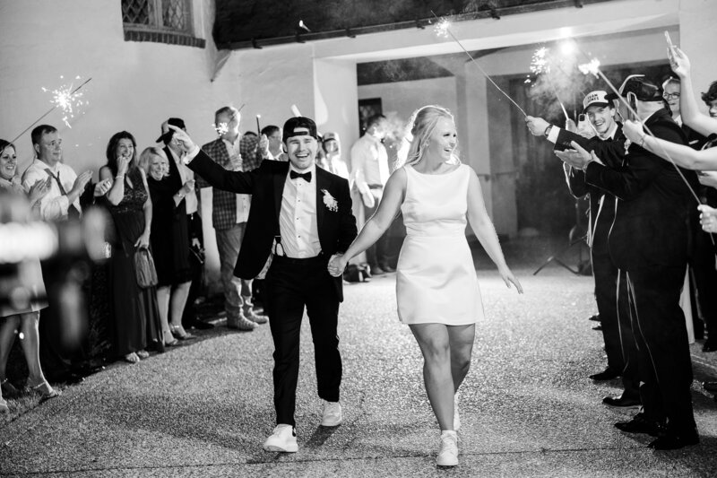 black and white photo of reception exit by Knoxville Wedding Photographer