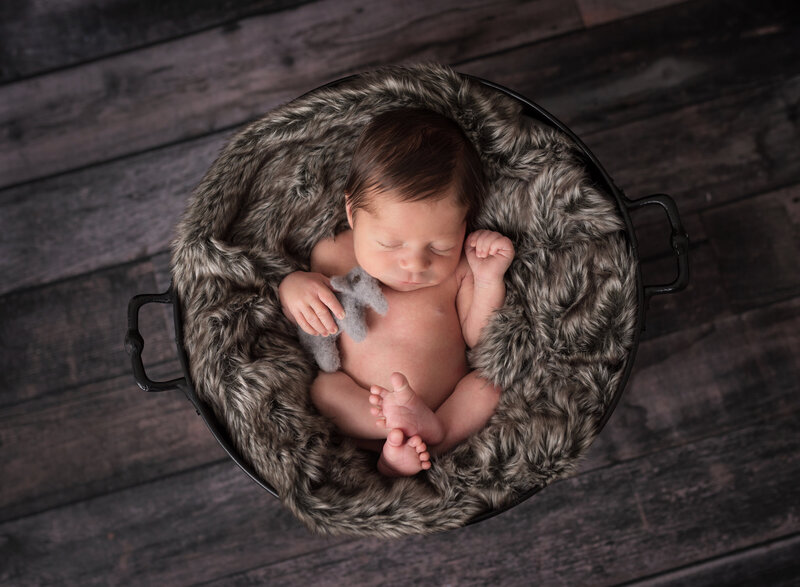 Creative Newborn in a Fur Bowl Photo Session