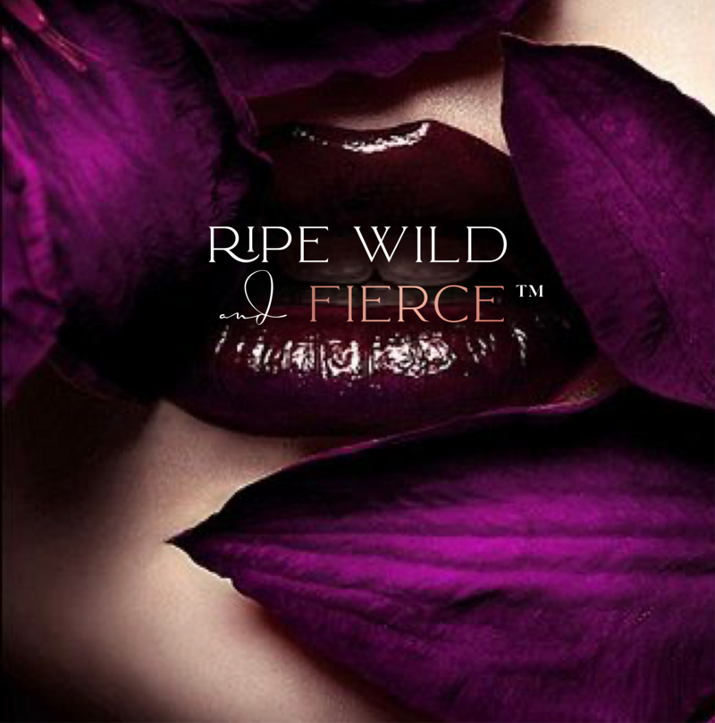 Ripe Wild and Fierce Logo with flower petals in background