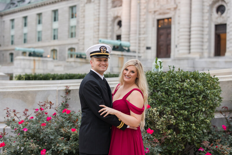 US Naval Academy engagement photos at Bancroft Hall T Court by Annapolis, Maryland photographer, Christa Rae Photography