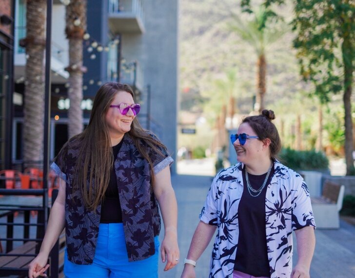 KP and Jessie walking in downtown palm springs.