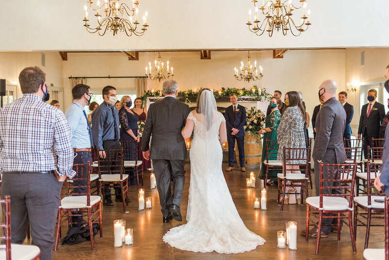 Indoor wedding ceremony photos at chateau lill woodinville winery wedding venue