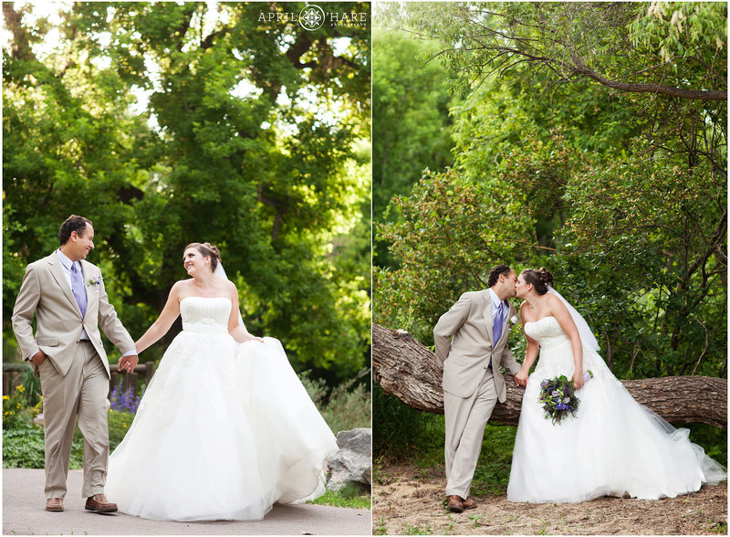 Wedding portraits in the trees at Chatfield Farms  Botanic Gardens