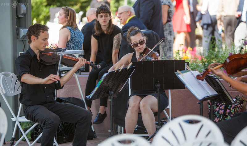 Musicians play at Denver Botanic Gardens Outdoor Wedding in Colorado