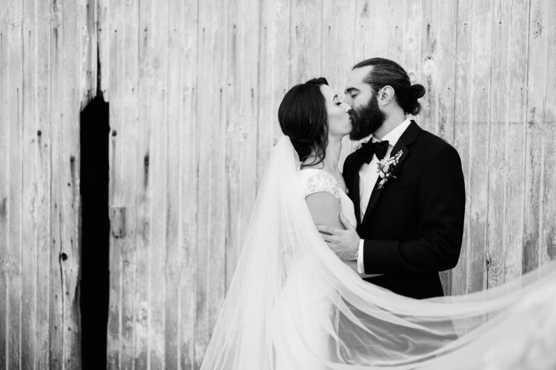 couple kissing with veil