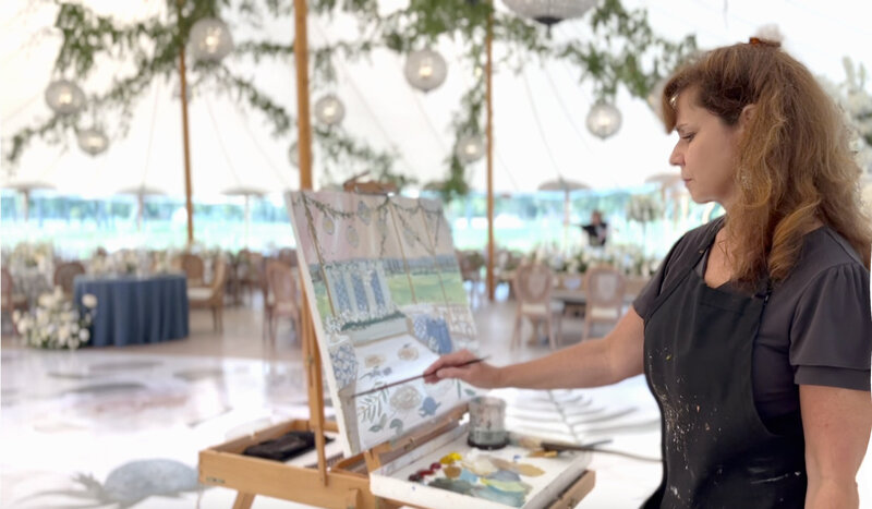 linda Marino painting live at tent wedding