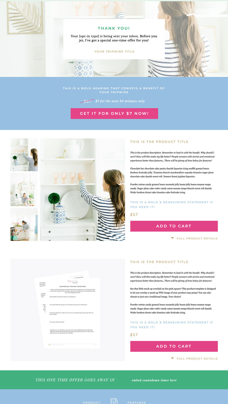 Showit Funnel Template to grow your email list and sell digital products with a tripwire