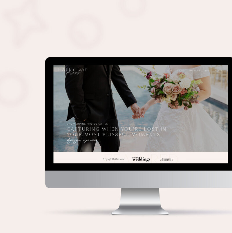 Screen capture of Haley Day DMV Wedding Photographer showit website design displayed on iMac