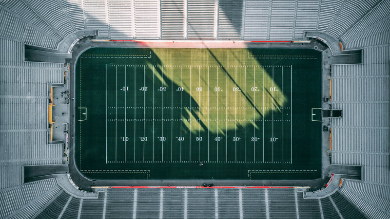 Overhead view of an empty football stadium