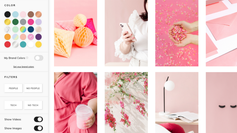 filter to find pink styled stock photos,  trendy stock videos and marketing templates