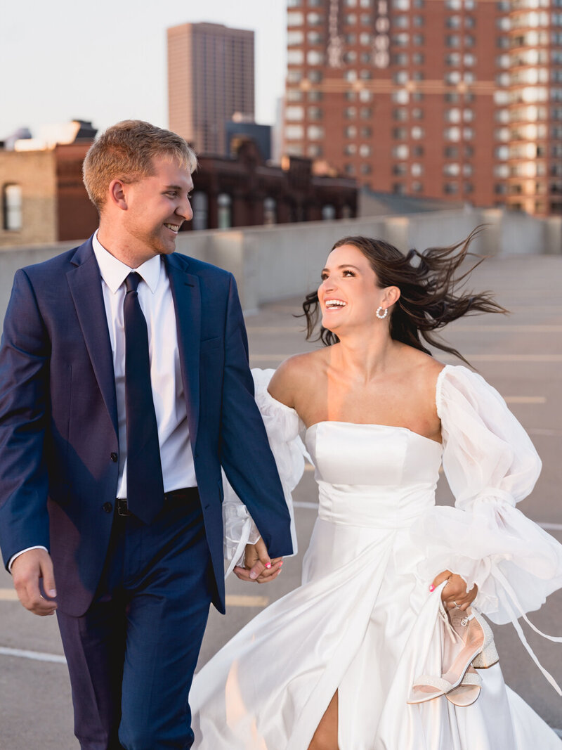 Belle & Charlie's Wedding Photography on a rooftop in Minneapolis