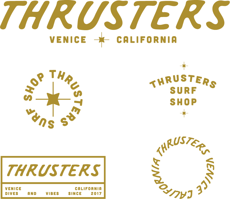 logo suite for thrusters surf shop