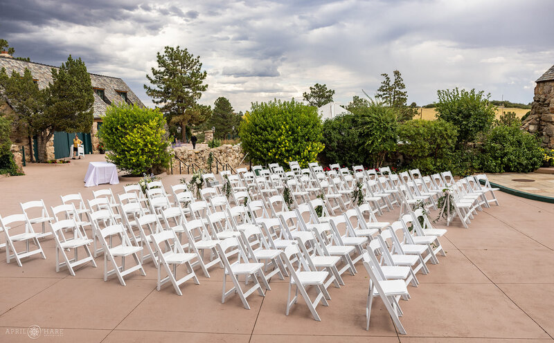 Chairs set up on the courtyard at Cherokee Ranch & Castle