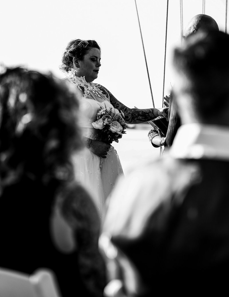 View of a bride during an Erie Yacht Club wedding