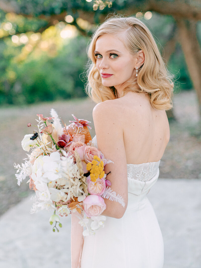 colorful bride with florals