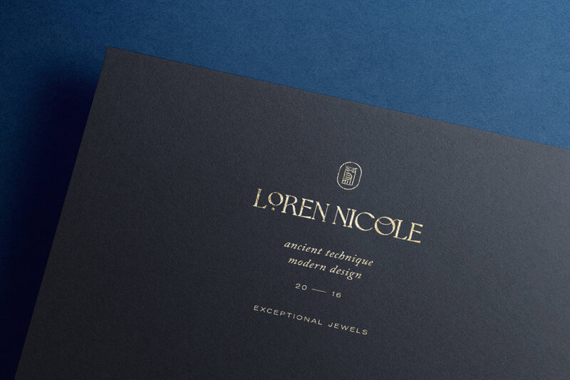 gold foil logo for Loren Nicole high end high karat gold jewelry designer