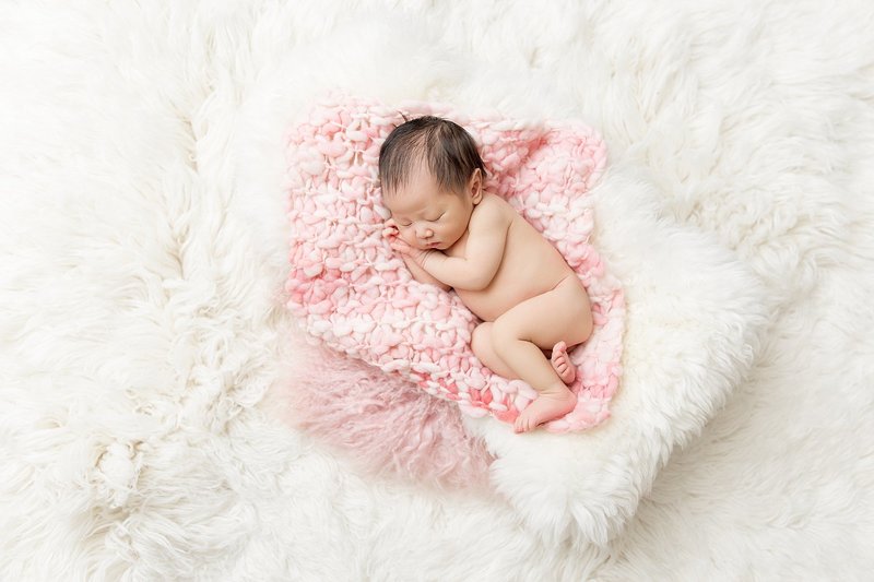 posed baby on pink and white