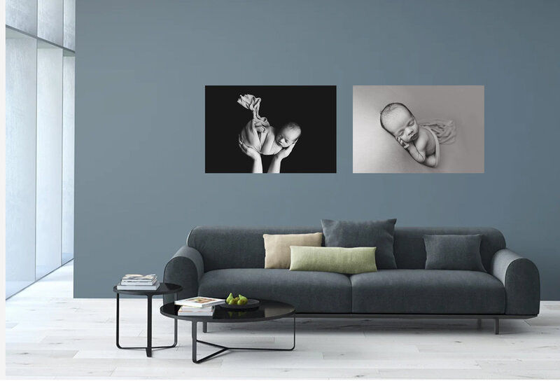 Pittsburgh family photographer creating wall art for your home showing two acrylic wall art above grey couch