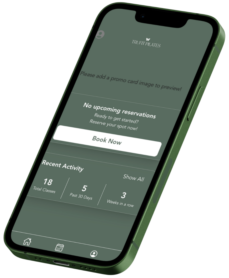 Phone screen showing the TruFit Pilates mobile booking app