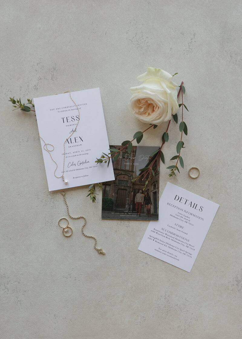 Flat lay details at a wedding