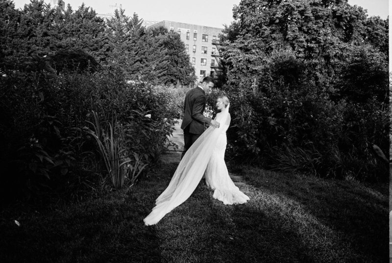 bride and groom at their brooklyn botanic garden wedding
