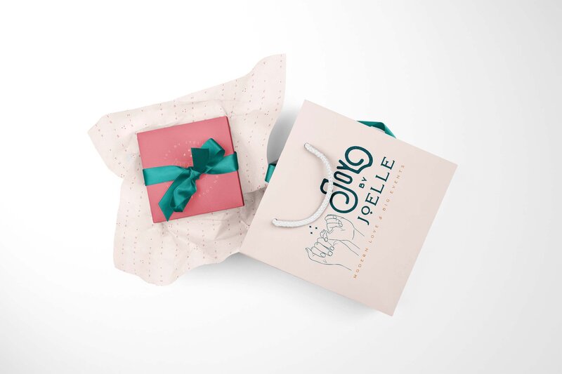 Pink,teal and blush pink gift box and tissue paper mockup.