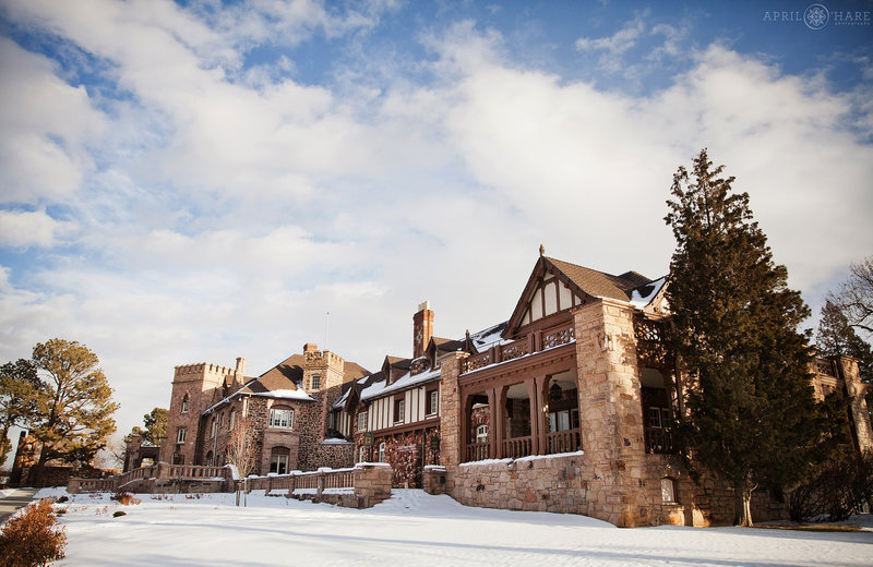 Beautiful photo from a winter wedding day at Highlands Ranch Mansion with snow on the ground