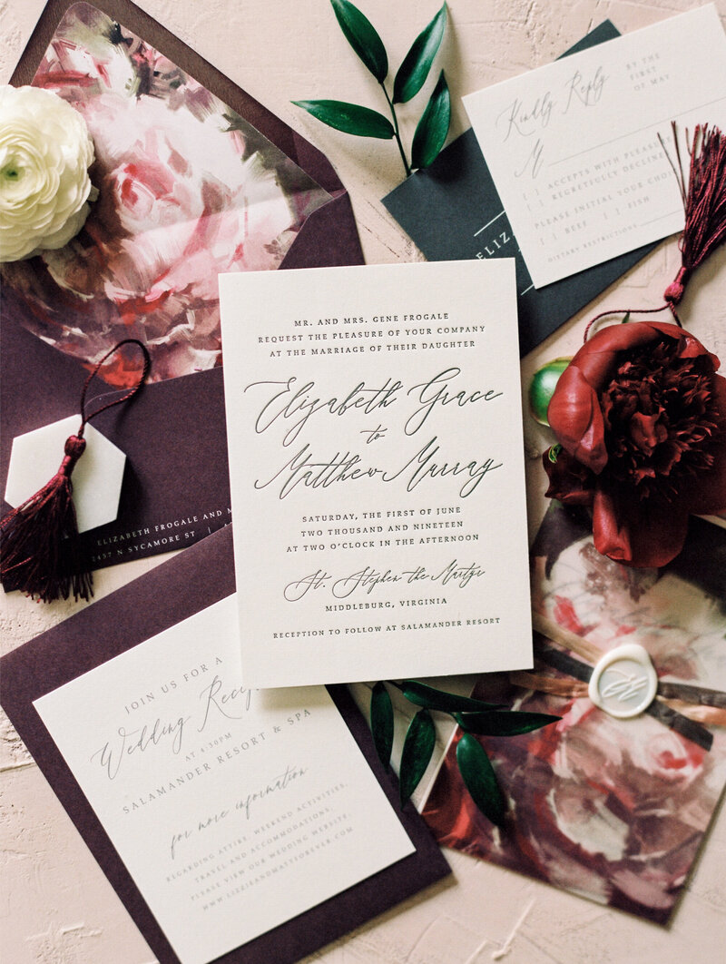 Burgundy and Pink Floral Wedding Invitation