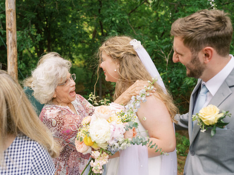 Grandma greets couple after wedding ceremony