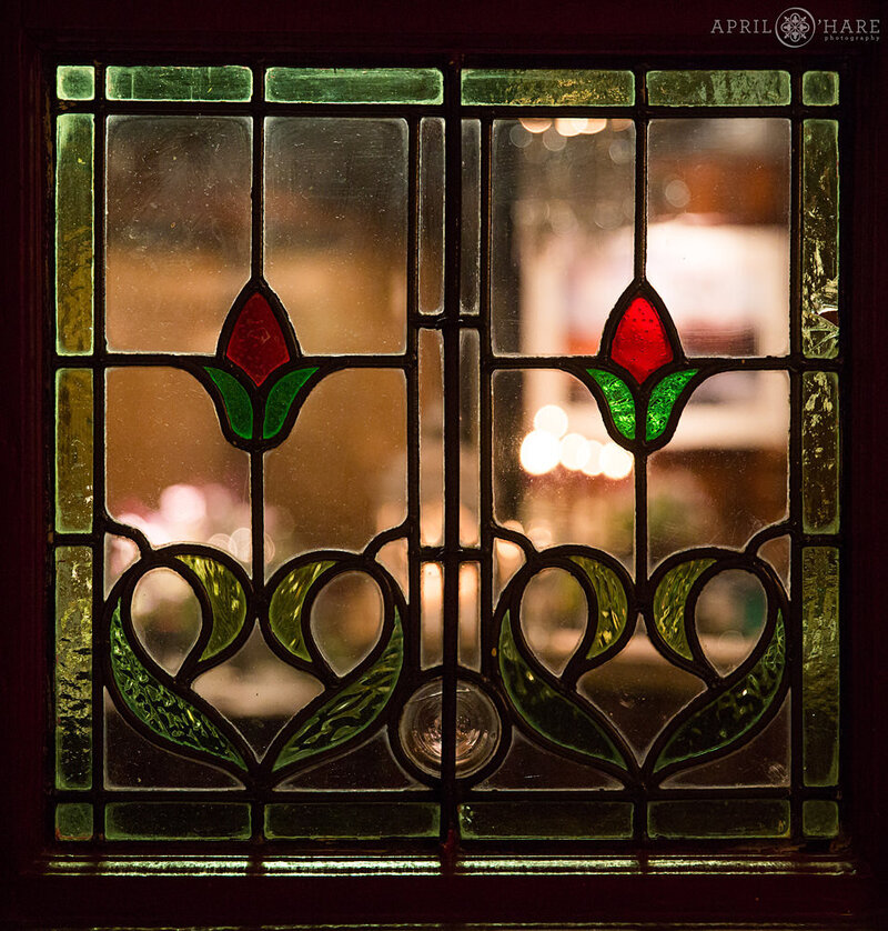 Stained glass window photo from a wedding at the Greenbriar Inn