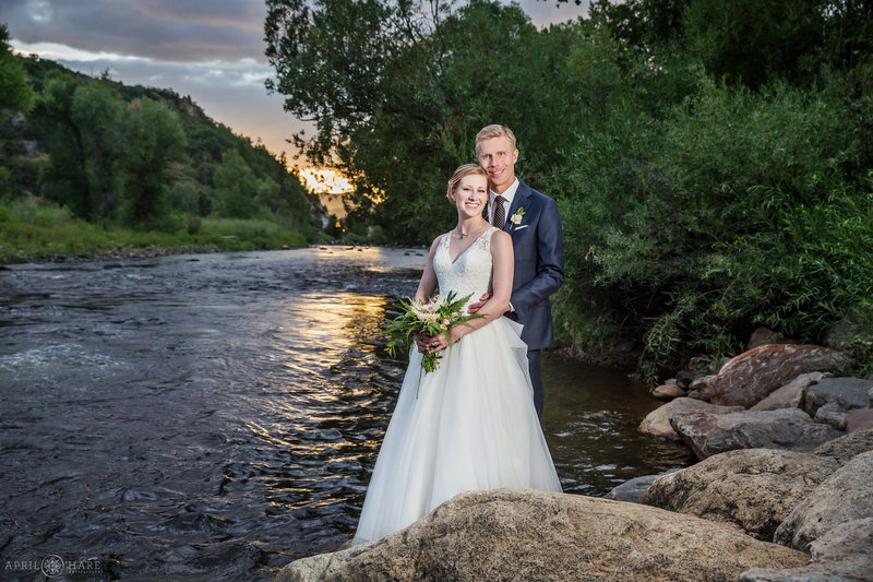 Beautiful Yamp River wedding portrait created near Aurum Food & Wine Restaurant in Steamboat Springs, CO