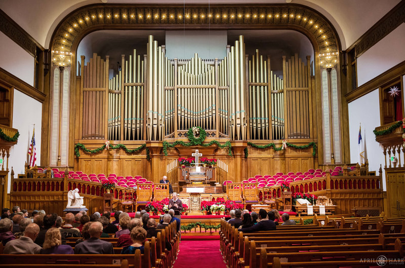 Interior of the main sanctuary at Trinity United Methodist Church in Denver