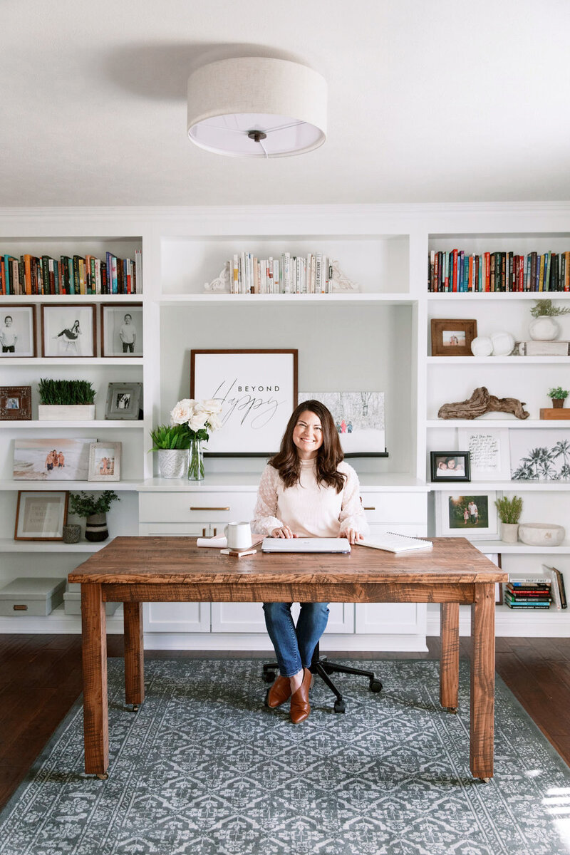 Mindset Coach for Christian Creatives, Becky in her home office.
