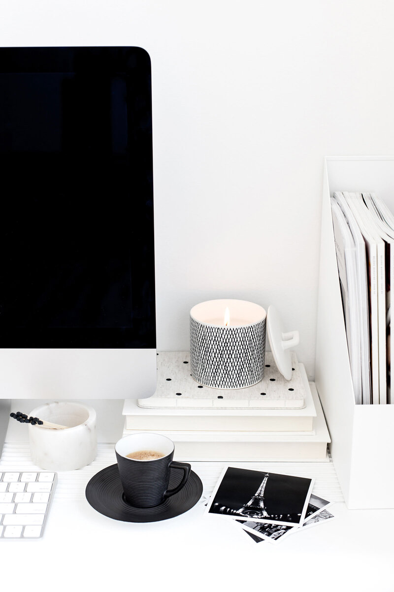 Showcasing a chic, monochromatic workspace, this image reflects the sophistication and attention to detail we bring to strategic full-service marketing.