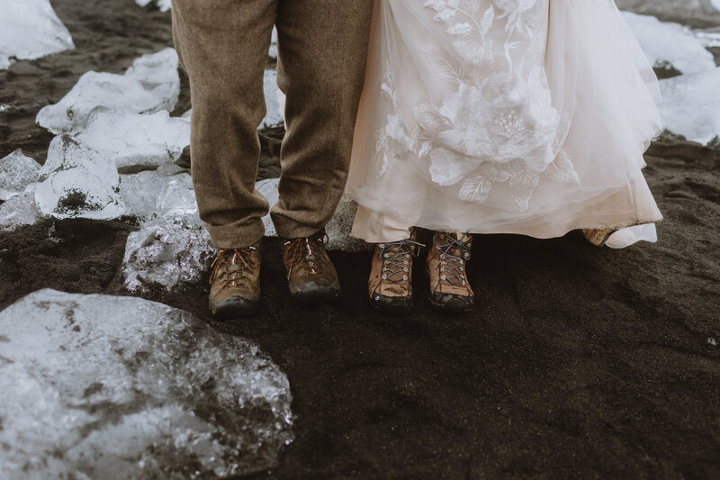 bride and groom hiking boots