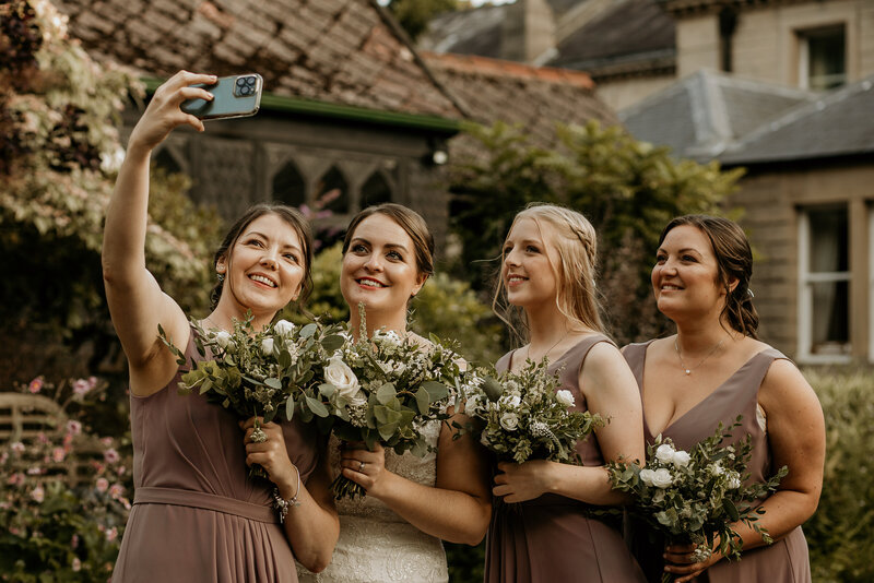 bride and bridesmaids on wedding day
