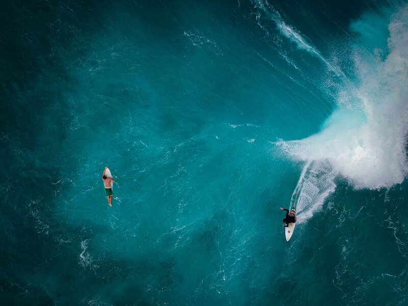 Surfers in the waves