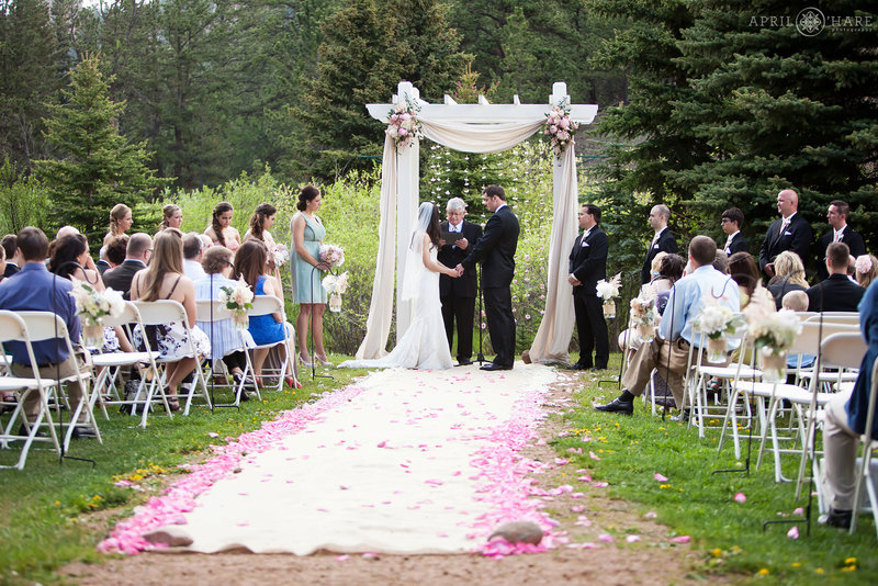 Pretty pink wedding outdoors at Mountain View Ranch in Colorado